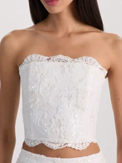 CERESI EMBELLISHED LACE BANDEAU TOP