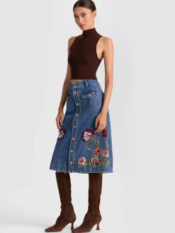 DAHLIA EMBROIDERED DENIM SKIRT