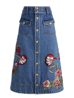 DAHLIA EMBROIDERED DENIM SKIRT
