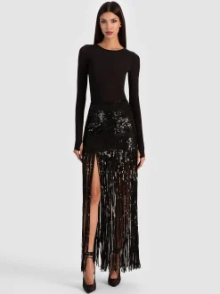 KENDRA SEQUIN FRINGE MAXI SKIRT