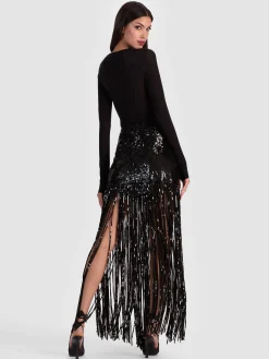 KENDRA SEQUIN FRINGE MAXI SKIRT