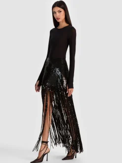 KENDRA SEQUIN FRINGE MAXI SKIRT