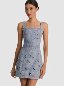 MARYANN LASER-CUT DENIM DRESS