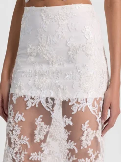 MEDINE EMBELLISHED LACE MIDI SKIRT