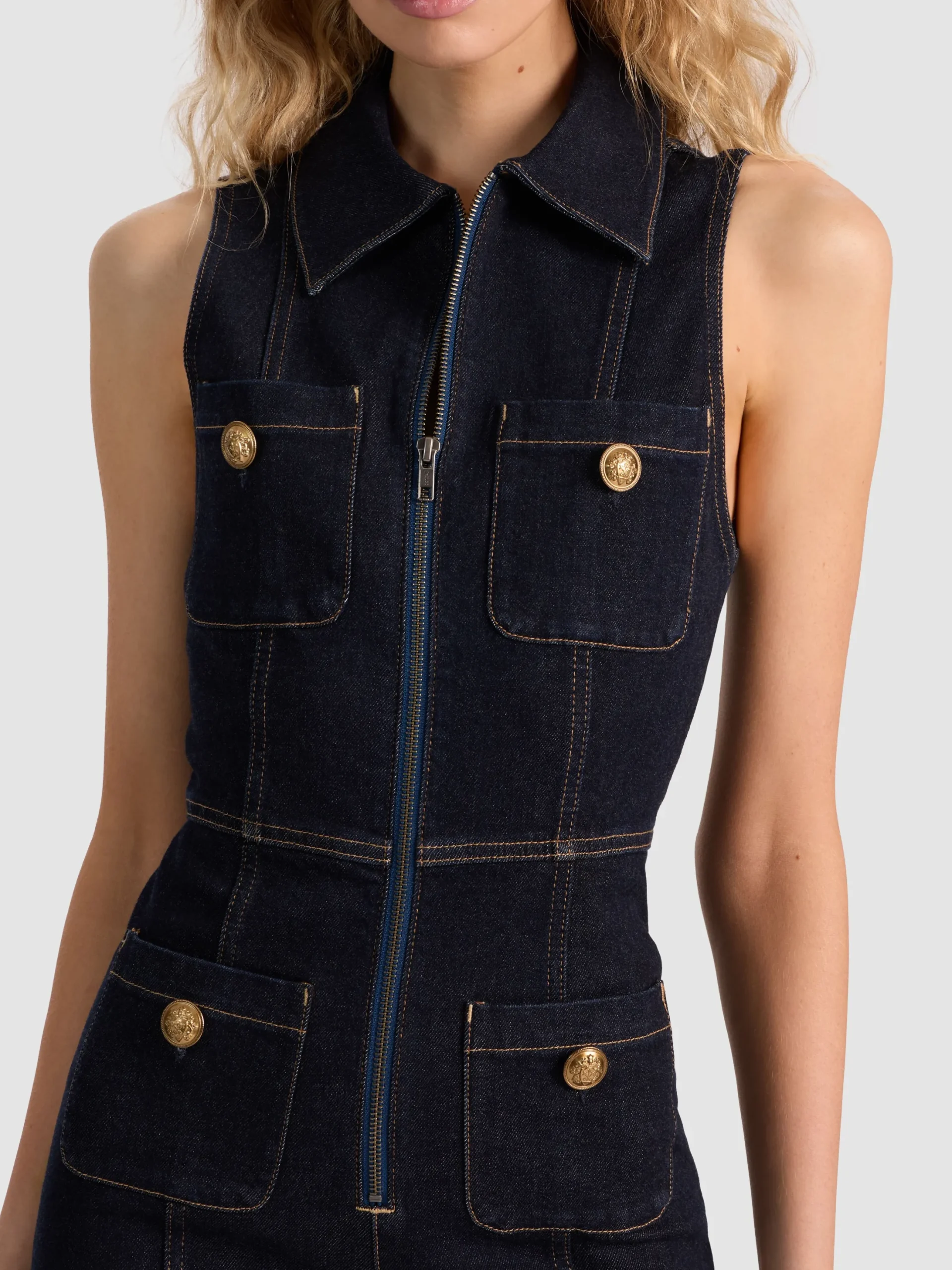 RACHEL SLEEVELESS DENIM JUMPSUIT