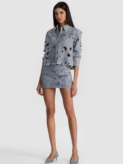 RUBI LASER-CUT DENIM SKIRT