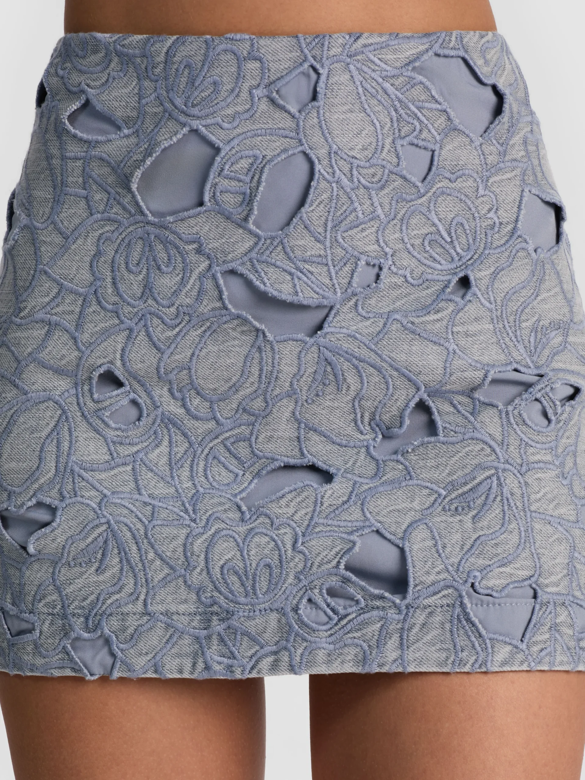 RUBI LASER-CUT DENIM SKIRT