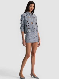 RUBI LASER-CUT DENIM SKIRT